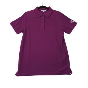 Port Authority Womens Purple Short Sleeve Polo Shirt Size Med Logo Preppy Golf
